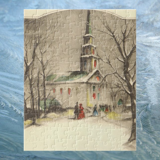 Vintage jul, kyrka i vintersnowscape pussel (Skapare uppladdad)