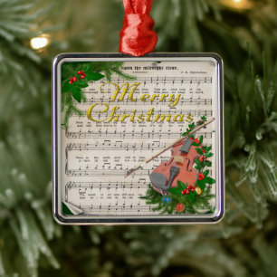 Vintage jul Lakan Music med Festive Violin Julgransprydnad Metall