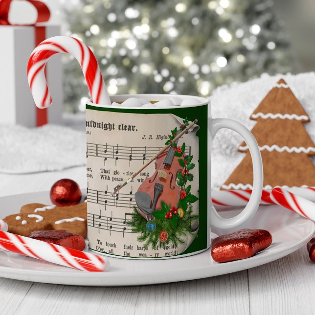 Vintage jul Lakan Music med Festive Violin Kaffemugg (Skapare uppladdad)
