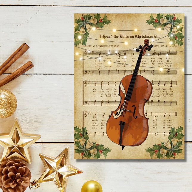 Vintage jul Lakan Music och Cello Vykort (Skapare uppladdad)