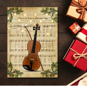 Vintage jul Lakan Music och Violin Helgkort