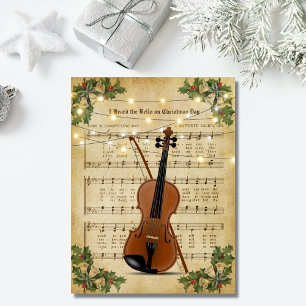 Vintage jul Lakan Music och Violin Vykort