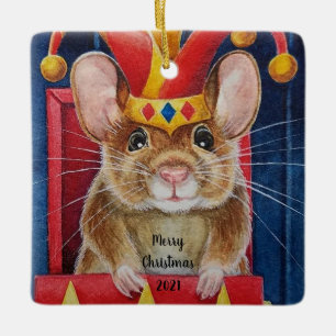 Vintage jul Leksak Jester Mouse in a Box Art Julgransprydnad Keramik