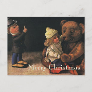 Vintage jul Leksaker, Doll och en Nalle Helg Vykort