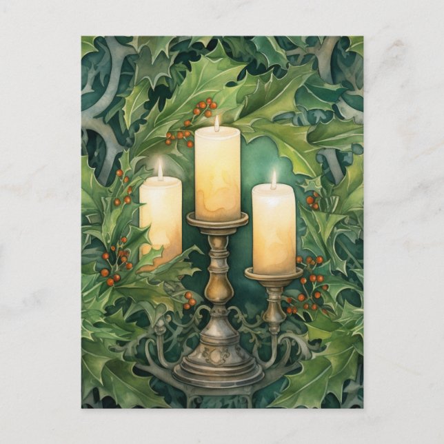 Vintage jul-ljus, vattenfärg vykort (Framsida)