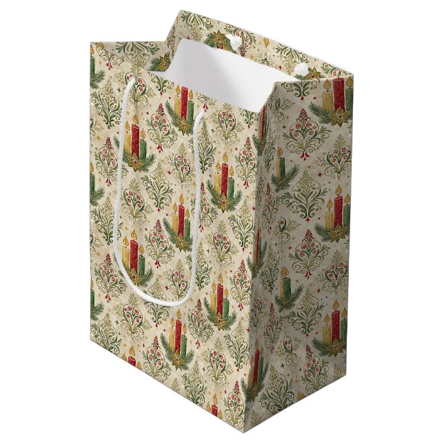 Vintage jul ljusstake Damask mönster Holiday (Framsidan Vinklad)