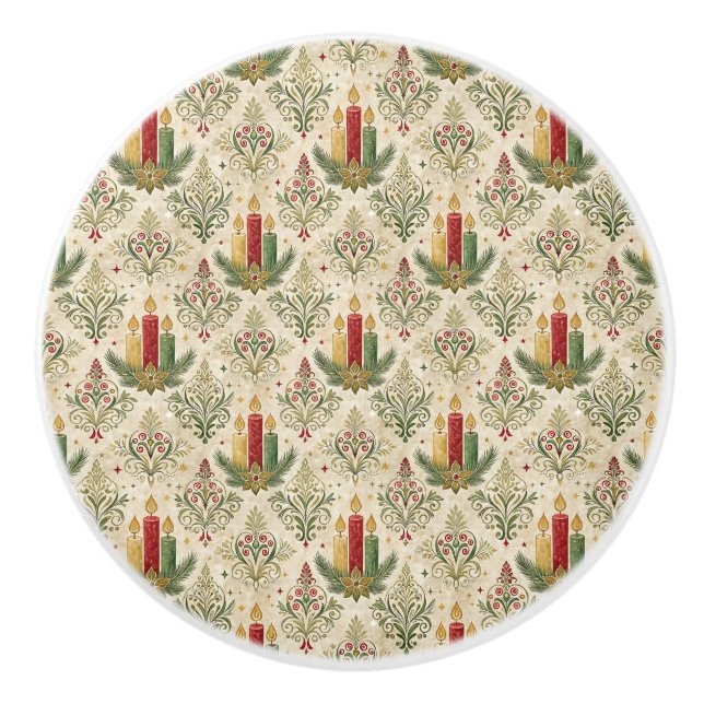 Vintage jul ljusstake Damask mönster  Knopp (Framsidan)