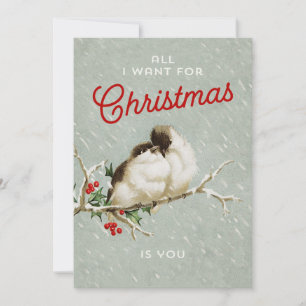 Vintage jul Love birds Julkort