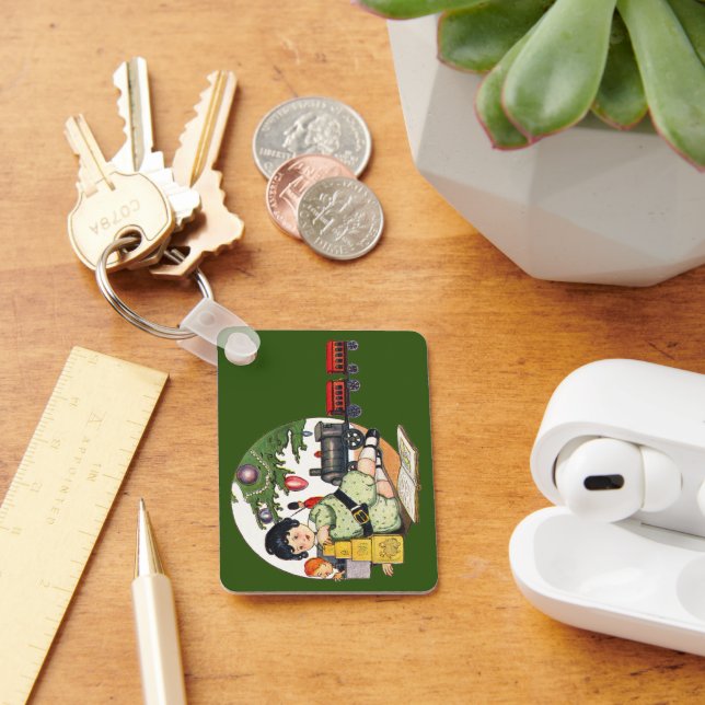 Vintage jul, Lycklig Boy spelar med Leksaker Nyckelring (Skrivbord)