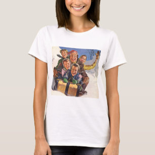 Vintage jul, lycklig familj slädtur t shirt