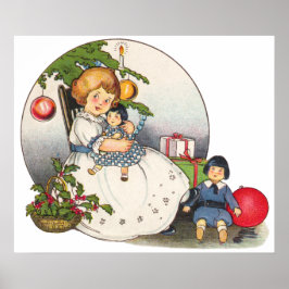 Vintage jul, Lycklig Girl spelar med Dolls Poster