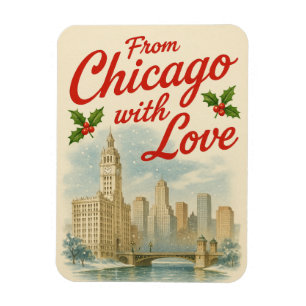 Vintage jul Magnet - från Chicago med Kärlek