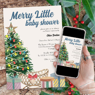 Vintage jul Merry Little Baby Shower Inbjudningar