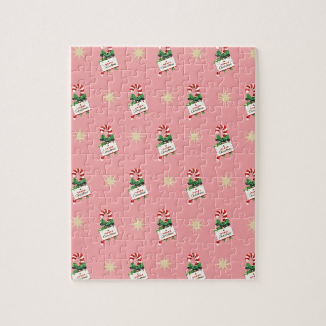 Vintage jul Mönster, Polkagrisar med Rosa Pussel (Vertikal)