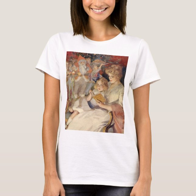 Vintage jul, Mor-läsande Bedtime-artikel Tee (Framsida)