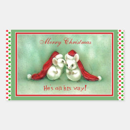 Vintage jul-möss med Red Santa Hats Rektangulärt Klistermärke