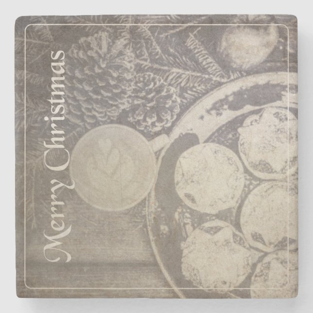 Vintage jul Motif med cookies och kaffe Stenunderlägg (Framsidan)