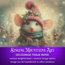 Vintage jul Mouse in Hat Decoupage