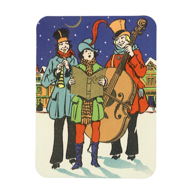 Vintage jul, musikers Caroling med Music Magnet (Vertikal)