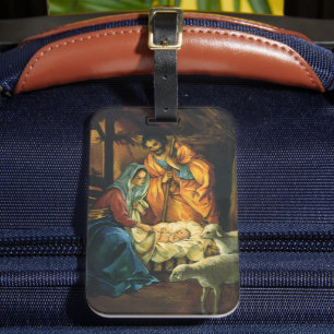 Vintage jul Natiativitet, Baby Jesus i Manger Bagagebricka