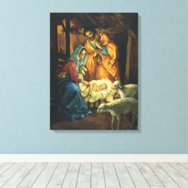 Vintage jul Natiativitet, Baby Jesus i Manger Canvastryck