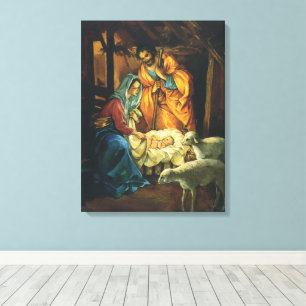 Vintage jul Natiativitet, Baby Jesus i Manger Canvastryck