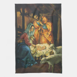 Vintage jul Natiativitet, Baby Jesus i Manger Kökshandduk