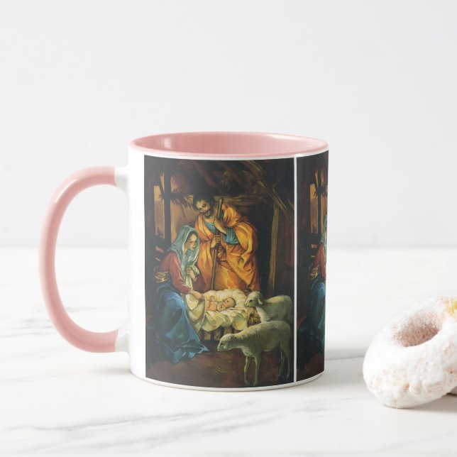 Vintage jul Nativitet, Baby Jesus i Manger Mugg (Med munk)