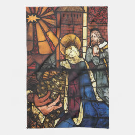 Vintage jul Nativitetscen i det lagrade glaset Kökshandduk