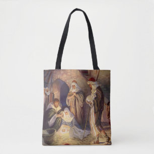 Vintage jul Nativity, 3 herdar och Jesus Tygkasse