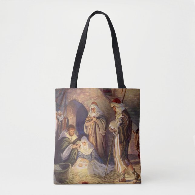Vintage jul Nativity, 3 herdar och Jesus Tygkasse (Framsida)