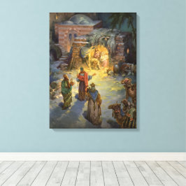 Vintage jul Nativity med besökande Magi Canvastryck