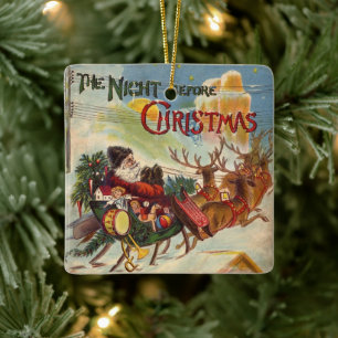 Vintage jul, natten före jul julgransprydnad keramik