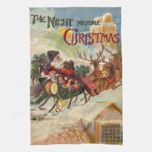 Vintage jul, natten före jul kökshandduk