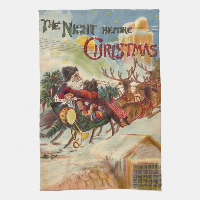 Vintage jul, natten före jul kökshandduk (Vertikal)
