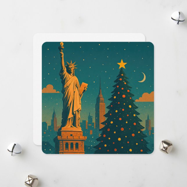 Vintage jul New York – Frihetsgudinnan Julkort (Fram/Back In Situ)