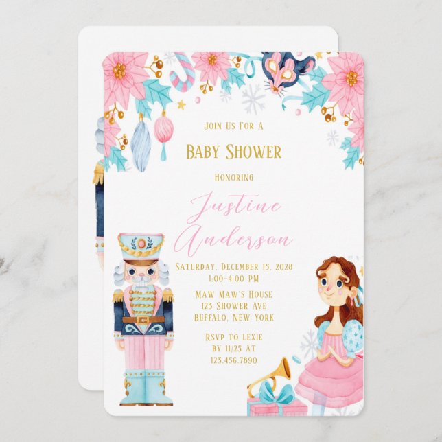 Vintage jul Nutcracker Baby Shower Inbjudningar (Fram/baksida)