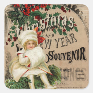 Vintage jul - nyårshem Poster Fyrkantigt Klistermärke