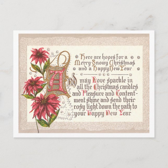 Vintage jul och nyår helg vykort (Framsida)