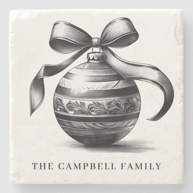 Vintage jul Ornament Family Namn Stenunderlägg (Framsidan)