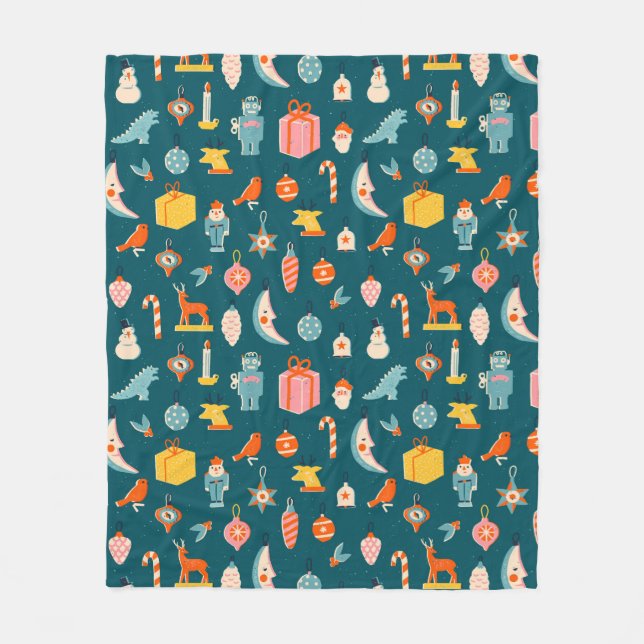 Vintage jul Ornaments Mönster Fleecefilt (Framsidan)