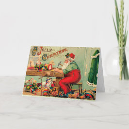 Vintage jul på jultomtens workshop helgkort