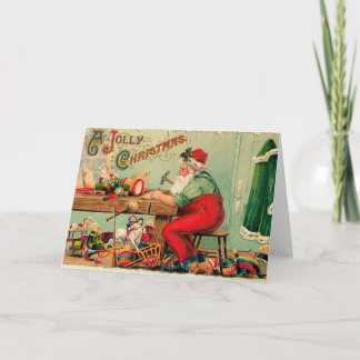 Vintage jul på jultomtens workshop helgkort