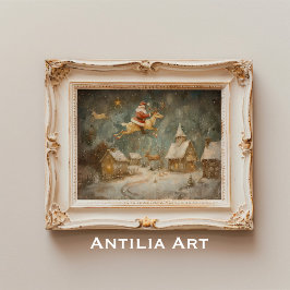 Vintage jul Painting Jultomten & Reindeer Poster