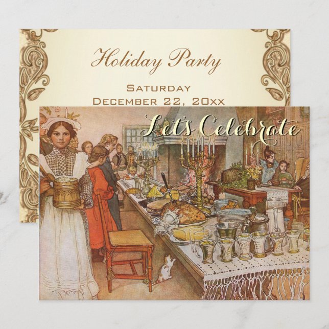 Vintage jul Party Carl Larsson Inbjudningar (Fram/baksida)