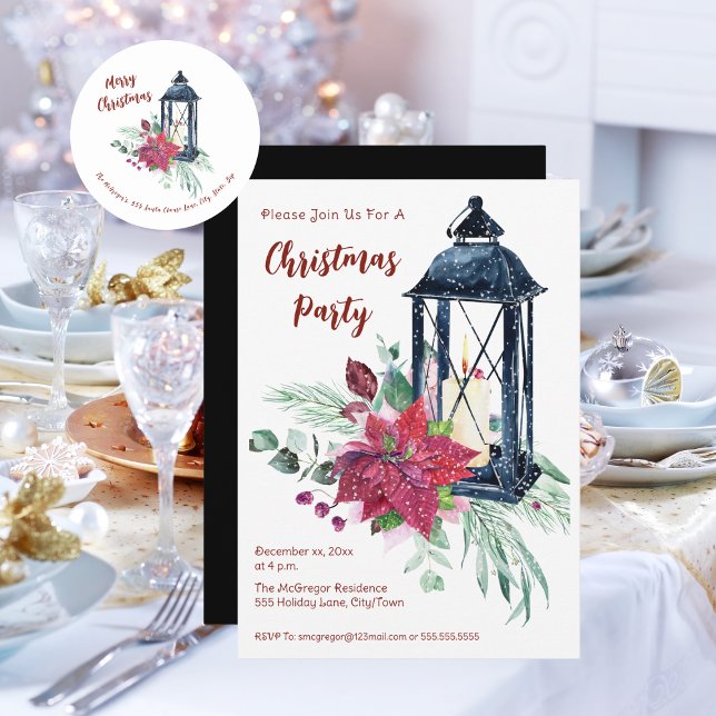 Vintage jul Party Inbjudningar (Festive Modern Christmas Party Invitation)