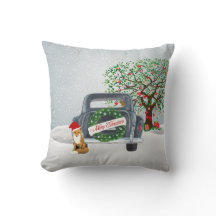 Vintage jul Pillow med Träd och Automobile