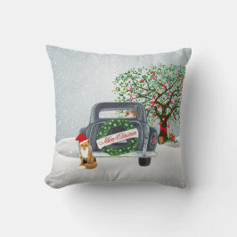 Vintage jul Pillow med Träd och Automobile Kudde