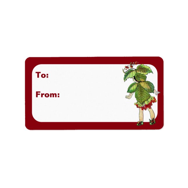 Vintage jul Pixies Adressetikett (Framsidan)