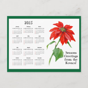 Vintage jul Poinsettia Flower Calendar Helg Vykort